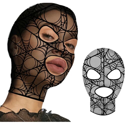 Schwarze Spitzenhaube mit Spinnennetz Motiv