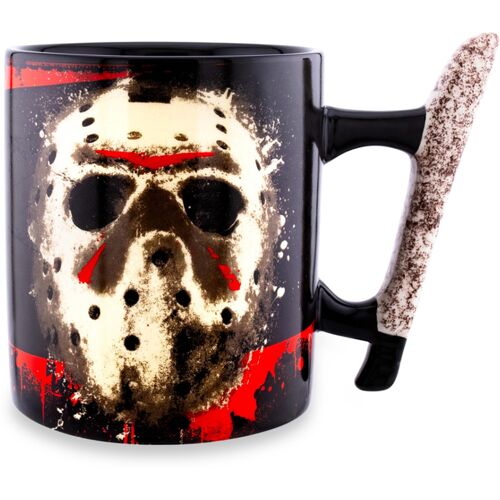 Freitag der 13. Keramiktasse mit Machete als Griff