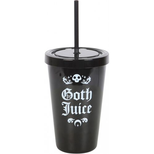 Schwarzer "Goth Juice" Getränkebecher mit Trinkhalm