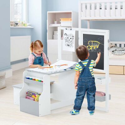 Costway 6 in 1 Kinder Staffelei Set Standtafel aus Holz mit doppelseitiger Kreidetafel Hellgrau Costway 6 in 1 Kinder Staffelei Set Standtafel aus Holz mit doppelseitiger Kreidetafel Hellgrau