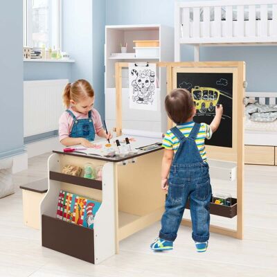Costway 6 in 1 Kinder Staffelei Set mit Doppelseitiger Kreidetafel & Whiteboard & Papierrolle Kaffee Costway 6 in 1 Kinder Staffelei Set mit Doppelseitiger Kreidetafel & Whiteboard & Papierrolle Kaffee