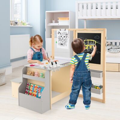 Costway 6 in 1 Kinder Staffelei Set mit Doppelseitiger Kreidetafel & Whiteboard & Papierrolle Grau Costway 6 in 1 Kinder Staffelei Set mit Doppelseitiger Kreidetafel & Whiteboard & Papierrolle Grau