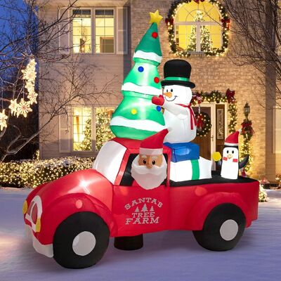 Costway 220 cm Langer Aufblasbarer Weihnachtstruck mit Weihnachtsmann Weihnachtsdekoration Bunt Costway 220 cm Langer Aufblasbarer Weihnachtstruck mit Weihnachtsmann Weihnachtsdekoration Bunt