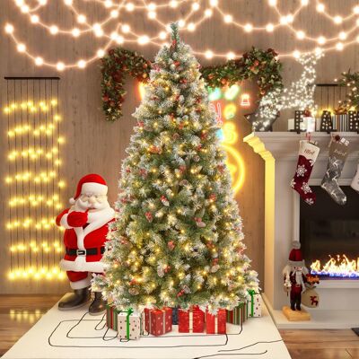 Costway 195 cm Weihnachtsbaum mit Beleuchtung, Schnee, Tannenzapfen & Beeren Costway 195 cm Weihnachtsbaum mit Beleuchtung, Schnee, Tannenzapfen & Beeren