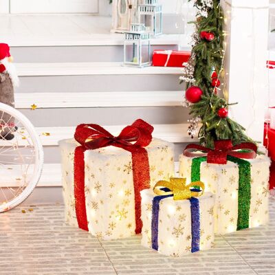 Costway 3er Set LED Geschenkboxen mit Schleife & 48 Warmweiß LEDs & Timer Wasserdichte Weihnachtsdeko Costway 3er Set LED Geschenkboxen mit Schleife & 48 Warmweiß LEDs & Timer Wasserdichte Weihnachtsdeko