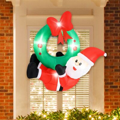 Costway 120CM Aufblasbare Deko Weihnachten LED Weihnachtsmann mit Kranz Weihnachtsdekoration Wand draußen Costway 120CM Aufblasbare Deko Weihnachten LED Weihnachtsmann mit Kranz Weihnachtsdekoration Wand draußen