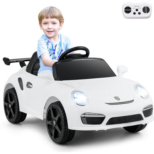 Costway 12V Kinder Elektroauto mit Fernbedienung & Soft-Start Lizenzierter Porsche Elektrofahrzeug Weiß
