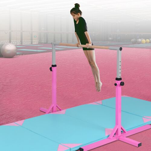 Costway Gymnastik Turnreck Höhenverstellbare Turnstangen Belastbare Reckstange Rosa/Blau-Rosa