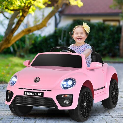 Costway VW Beetle Kinderauto mit Musik & 2 Beleuchtungsmodi inkl. 2,4G Fernbedienung Rosa