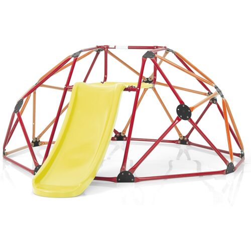 Costway Kletterkuppel mit Rutsche & Stoffplattform & 180 kg Belastbarkeit Klettergerüst in Kuppelform Orange + Rot