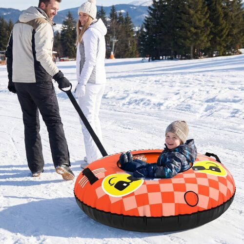 Costway Aufblasbarer Schneereifen mit Schleppleine & Griffen Snowtube Aufblasbarer Schlitten Orange