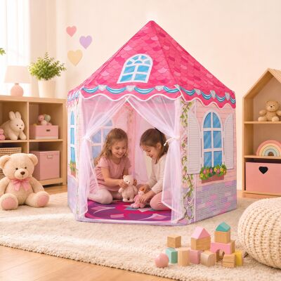 Costway Kinderzelt im Prinzessinnenburg-Design für Kinder ab 3 jahren Spielzelt mit Vorhängen Rosa Costway Kinderzelt im Prinzessinnenburg-Design für Kinder ab 3 jahren Spielzelt mit Vorhängen Rosa