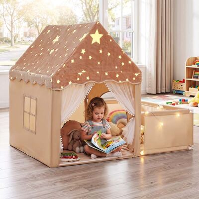 Costway Spielzelt 2 in 1 Kinderzelt im Dunkel Leuchtend mit Laufstall Spielhaus mit Matte & Fenster Beige Costway Spielzelt 2 in 1 Kinderzelt im Dunkel Leuchtend mit Laufstall Spielhaus mit Matte & Fenster Beige