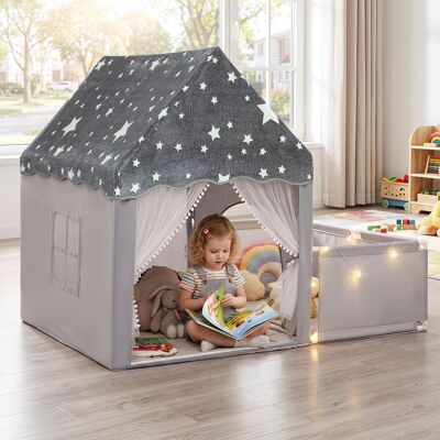 Costway Spielzelt 2 in 1 Kinderzelt im Dunkel Leuchtend mit Laufstall Spielhaus mit Matte & Fenster Grau Costway Spielzelt 2 in 1 Kinderzelt im Dunkel Leuchtend mit Laufstall Spielhaus mit Matte & Fenster Grau