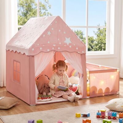 Costway Spielzelt 2 in 1 Kinderzelt im Dunkel Leuchtend mit Laufstall Spielhaus mit Matte & Fenster Rosa Costway Spielzelt 2 in 1 Kinderzelt im Dunkel Leuchtend mit Laufstall Spielhaus mit Matte & Fenster Rosa