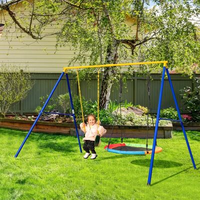 Costway 2-teiliges Schaukel-Set mit verstellbaren Seilen & 2 hängenden Wege für Terrasse Spielplatz Hof Bunt Costway 2-teiliges Schaukel-Set mit verstellbaren Seilen & 2 hängenden Wege für Terrasse Spielplatz Hof Bunt