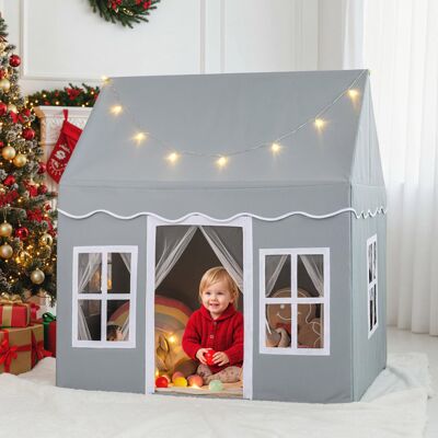 Costway Kinderspielhaus mit Sternenlichtern & Fenstern & Netzvorhängen Kinderzelt Kinderspielzelt Spielzelt Grau Costway Kinderspielhaus mit Sternenlichtern & Fenstern & Netzvorhängen Kinderzelt Kinderspielzelt Spielzelt Grau