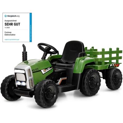 Costway 12 V Kinder Traktor mit Abnehmbarem Anhänger & Fernbedienung Elektrisches Spielzeugauto Grün Costway 12 V Kinder Traktor mit Abnehmbarem Anhänger & Fernbedienung Elektrisches Spielzeugauto Grün
