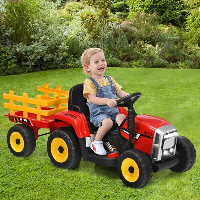 Costway 3-Gang Kinder Traktor 12V Aufsitztraktor mit abnehmbarem Anhänger Rot Costway 3-Gang Kinder Traktor 12V Aufsitztraktor mit abnehmbarem Anhänger Rot