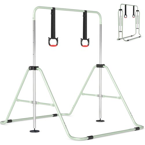 Costway Ausziehbare Turnstange für Kinder 4-fach höhenverstellbare Reckstange mit stabilem Metallrahmen Beige