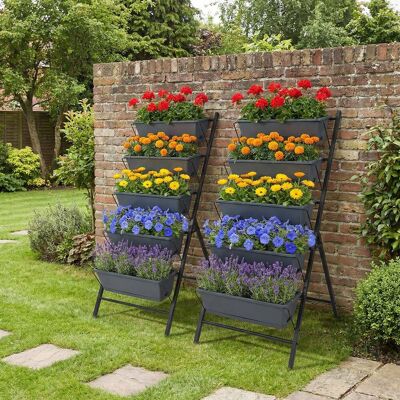 Costway 5-Stufiges Vertikale Hochbeet Pflanzenbeet mit 5 Herausnehmbaren Blumenkästen Schwarz Costway 5-Stufiges Vertikale Hochbeet Pflanzenbeet mit 5 Herausnehmbaren Blumenkästen Schwarz