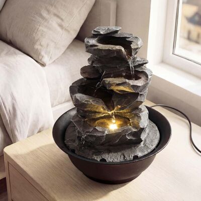Costway Zimmerbrunnen Wasserfall Tischbrunnen mit Steineffekt Farbigem LED-Licht Zen Wasserbrunnen 21,5 x 26 cm Costway Zimmerbrunnen Wasserfall Tischbrunnen mit Steineffekt Farbigem LED-Licht Zen Wasserbrunnen 21,5 x 26 cm