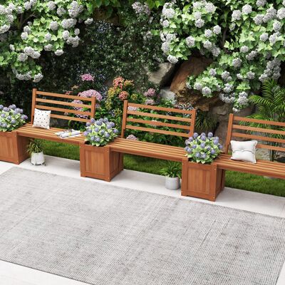 Costway Holz Outdoor Pflanzkasten mit Bank Gartensitz mit 2 Blumenkästen & Rückenlehne Natur Costway Holz Outdoor Pflanzkasten mit Bank Gartensitz mit 2 Blumenkästen & Rückenlehne Natur