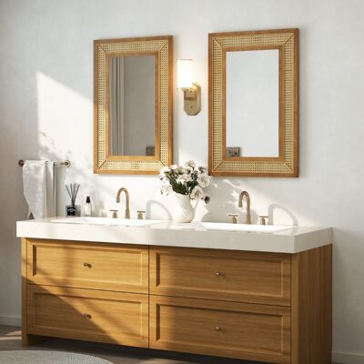 Costway - Rattan Rectangular - Rattanrahmen - Wandspiegel Costway - Rattan Rectangular - Rattanrahmen - Wandspiegel