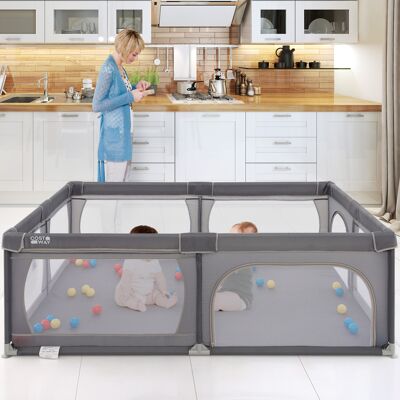 Costway Laufgitter Baby Laufstall mit 50 Bällen & 2 Türen & Atmungsaktivem Netz Laufgitterzelt 205 x 147 cm Dunkelgrau Costway Laufgitter Baby Laufstall mit 50 Bällen & 2 Türen & Atmungsaktivem Netz Laufgitterzelt 205 x 147 cm Dunkelgrau