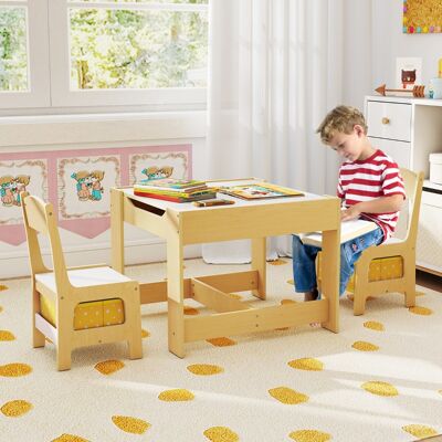 Costway Kindertisch mit 2 Stühlen multifunktionaler Aktivitätstisch mit abnehmbarem beidseitigem Tischplatte Gelb Costway Kindertisch mit 2 Stühlen multifunktionaler Aktivitätstisch mit abnehmbarem beidseitigem Tischplatte Gelb