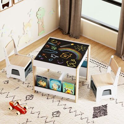 Costway 4 in 1 Kinder Tisch- & Stuhlset mit Wendem Tischplatte & Bücherregale Kindertisch-Set Natur Costway 4 in 1 Kinder Tisch- & Stuhlset mit Wendem Tischplatte & Bücherregale Kindertisch-Set Natur
