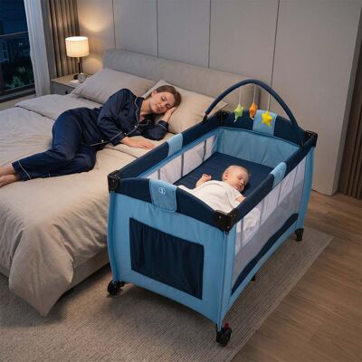 Costway Babybett Reisebett Kinderbett Baby Laufstall Klappbett Wiege Kinderreisebett-Blau Costway Babybett Reisebett Kinderbett Baby Laufstall Klappbett Wiege Kinderreisebett-Blau
