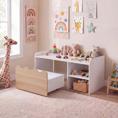 Costway Kindertisch aus Holz Aktivitätstisch mit Breiter Tischplatte & Regal Kindersitzbank auf Rollen Natur Costway Kindertisch aus Holz Aktivitätstisch mit Breiter Tischplatte & Regal Kindersitzbank auf Rollen Natur