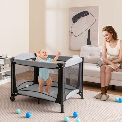 Costway Tragbares 5-in-1-Babybett mit Reisebett & Wiege & Laufstall & Wickeltisch Schwarz + Grau Costway Tragbares 5-in-1-Babybett mit Reisebett & Wiege & Laufstall & Wickeltisch Schwarz + Grau