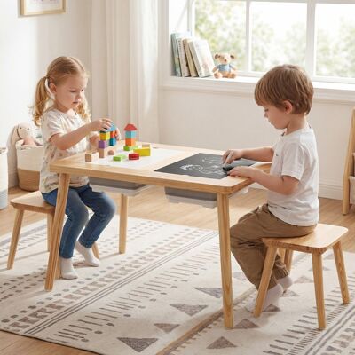 Costway Sinnes- und Spieltisch mit 2 Hockern Kindertisch- und Stuhlset Aktivitätentisch für Kleinkinder ab 3 Jahren Natur Costway Sinnes- und Spieltisch mit 2 Hockern Kindertisch- und Stuhlset Aktivitätentisch für Kleinkinder ab 3 Jahren Natur