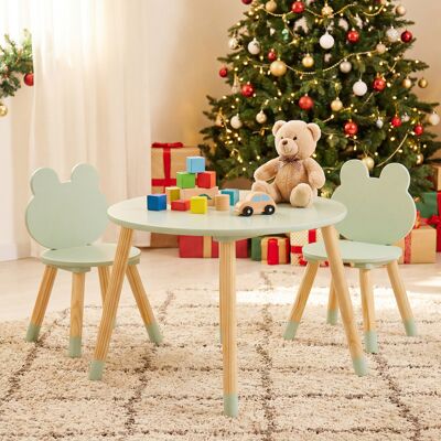 Costway Kindertisch mit 2 Stühlen Kinderschreibtisch & froschförmiges Stuhlset mit Holzbeinen Grün Costway Kindertisch mit 2 Stühlen Kinderschreibtisch & froschförmiges Stuhlset mit Holzbeinen Grün