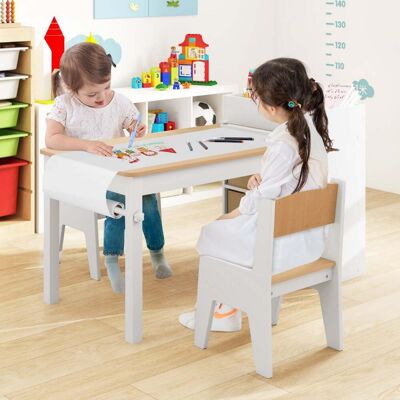 Costway Kunsttisch- und Stuhlset für Kinder Zeichentisch mit 2 Stühlen Papierrolle und Papierrollenhalter Natur Costway Kunsttisch- und Stuhlset für Kinder Zeichentisch mit 2 Stühlen Papierrolle und Papierrollenhalter Natur