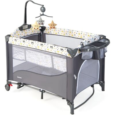 Costway 5 in 1 Babybett mit Matratze & Wickeltisch & Sicherheitsgurt & Spieluhr & Hängespielzeug Grau Costway 5 in 1 Babybett mit Matratze & Wickeltisch & Sicherheitsgurt & Spieluhr & Hängespielzeug Grau