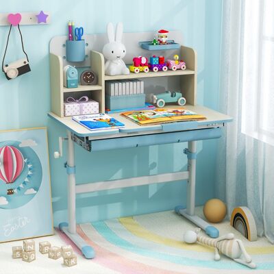 Costway Höhenverstellbarer Kinderschreibtisch mit Neigbarer Tischplatte & Regalen & Schublade Studiertisch Blau Costway Höhenverstellbarer Kinderschreibtisch mit Neigbarer Tischplatte & Regalen & Schublade Studiertisch Blau