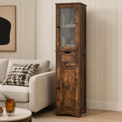 Costway Badezimmerschrank mit 2 Türen & 1 Schublade Freistehender Hochschrank 40 x 30 x 170 cm Rustikalbraun Costway Badezimmerschrank mit 2 Türen & 1 Schublade Freistehender Hochschrank 40 x 30 x 170 cm Rustikalbraun