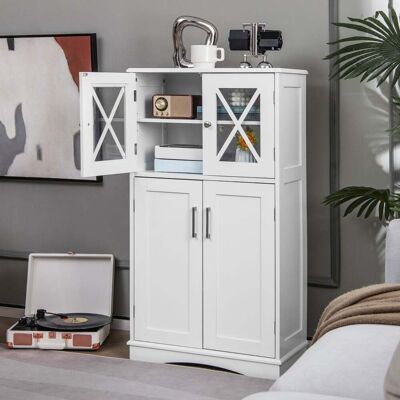 Costway WC-Schrank fürs Badezimmer Wäscheschrank mit Türen 60 x 30 x 108 cm Weiß Costway WC-Schrank fürs Badezimmer Wäscheschrank mit Türen 60 x 30 x 108 cm Weiß