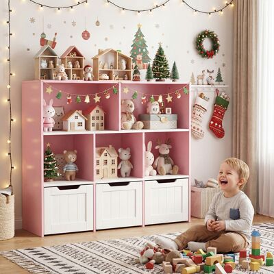 Costway Kinderregal mit Boxen & 5 Fächern & 3 Schubladen Bücherregal auf Rollen Kinderschrank Rosa Costway Kinderregal mit Boxen & 5 Fächern & 3 Schubladen Bücherregal auf Rollen Kinderschrank Rosa