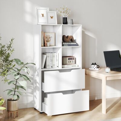 Costway 4-Würfel Bücherregal mit 2 Schubladen 130 cm 5-stufiges freistehendes Regal Weiß Costway 4-Würfel Bücherregal mit 2 Schubladen 130 cm 5-stufiges freistehendes Regal Weiß