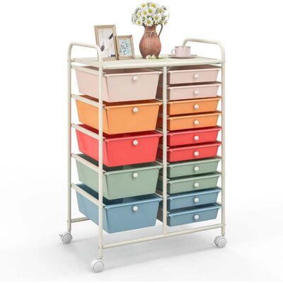Costway Rollwagen mit 15 stapelbaren Schubladen Rollcontainer Beistellwagen mit Metallgestell Mehrfarbig 63 x 37 x 87 cm Costway Rollwagen mit 15 stapelbaren Schubladen Rollcontainer Beistellwagen mit Metallgestell Mehrfarbig 63 x 37 x 87 cm