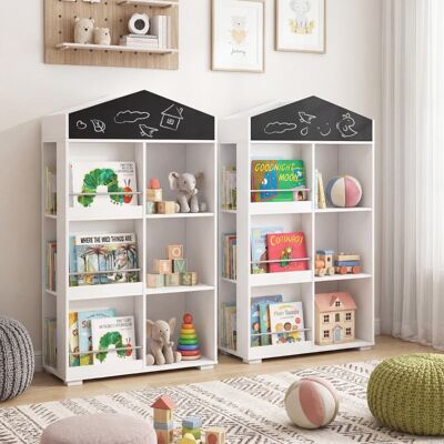 Costway Kinder Bücherregal in Hausform mit Tafel & 13 Fächern Kinderregal Montessori Spielzeugrregal Weiß Costway Kinder Bücherregal in Hausform mit Tafel & 13 Fächern Kinderregal Montessori Spielzeugrregal Weiß