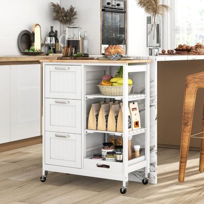 Costway Küchenwagen Rollbare Kücheninsel mit 2 Ebenen, Weiß Costway Küchenwagen Rollbare Kücheninsel mit 2 Ebenen, Weiß