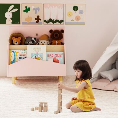 Costway Spielzeugkiste aus Holz mit Regal Spielzeugtruhe mit Klappdeckel 60 x 30 x 44 cm Rosa Costway Spielzeugkiste aus Holz mit Regal Spielzeugtruhe mit Klappdeckel 60 x 30 x 44 cm Rosa