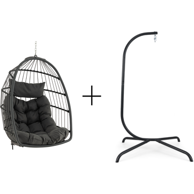 Costway Hängesessel + Hängesesselgestell Set PE-Rattan Hängekorb Sessel Metall Gestell Costway Hängesessel + Hängesesselgestell Set PE-Rattan Hängekorb Sessel Metall Gestell