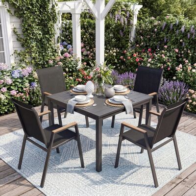 Costway 2er Set Gartenstühle Stapelstuhl Hochlehner aus Atmungsaktivem Teslin-Gewebe mit Holz Schwarz Costway 2er Set Gartenstühle Stapelstuhl Hochlehner aus Atmungsaktivem Teslin-Gewebe mit Holz Schwarz