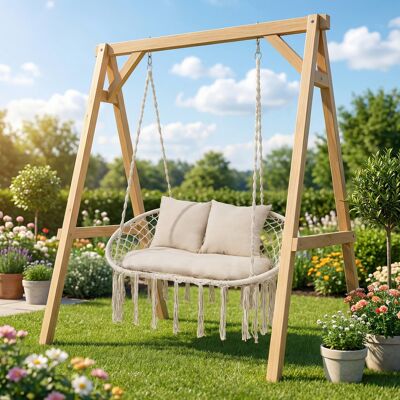Costway 2-Sitzer Hängesessel Boho Hängeschaukel für 2 Personen mit Kissen und Fransen Indoor & Outdoor Beige Costway 2-Sitzer Hängesessel Boho Hängeschaukel für 2 Personen mit Kissen und Fransen Indoor & Outdoor Beige